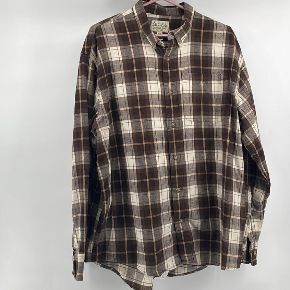 CABELA’S brown plaid flannel button down shirt hunting outdoor sz xl 100% cotton
